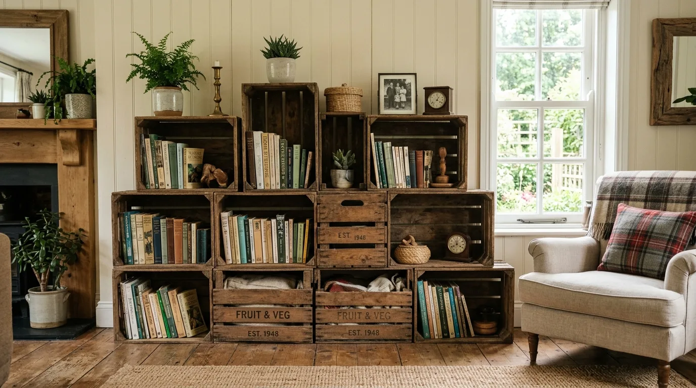 Upcycled Wooden Crate Storage for 10 front porch ideas to boost curb appeal fast